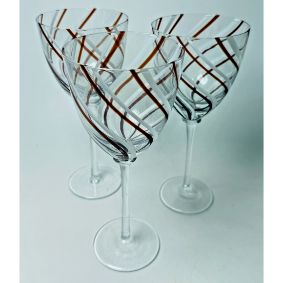 3 St Nicholas Square Peppermint Lane Red White Swirl Wine Glasses Candy Cane - Picture 2 of 6